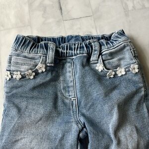Monnalisa Girls Blue Denim Jeans with Flower Appliqués